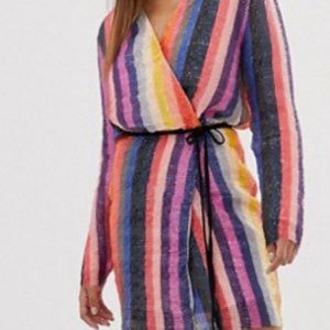 Club London wrap striped sequin mini dress